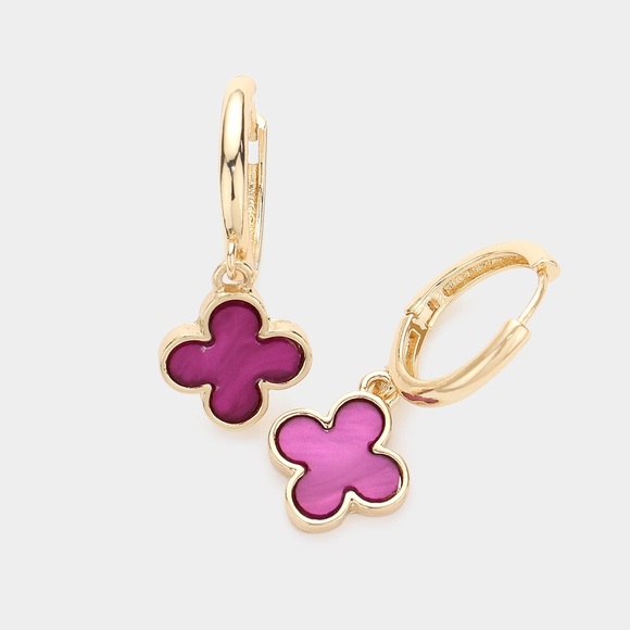 SOLD Quatrefoil Pink Earrings - Picture 2 of 2